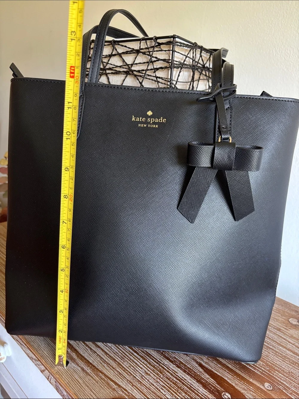 kate spade Black Leather Tote Bag with Bow